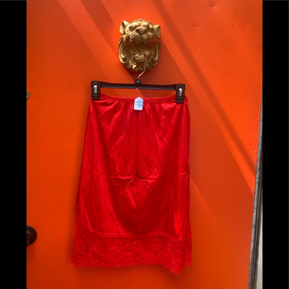 Red mid leg silk and lace slip